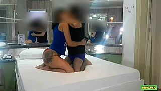 brazilian babe on all fours gets deepthroat and pussy licked before massive cumshot in cunt