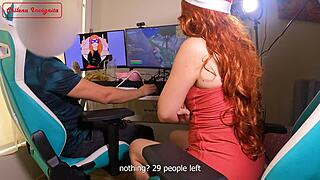 losing game as girlfriend rides me during friends' play