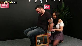 Red-haired beauty is a CFNM Dominant and gives her Submissive a blowjob while being watched by Voyeurs