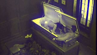 Couple gets caught fucking hardcore in coffin on hidden camera