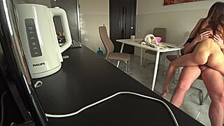 wife fucks neighbor in kitchen while husband works