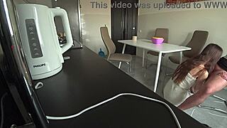 wife fucks neighbor in kitchen while husband works