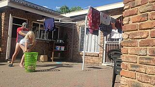 old cuckold watches troubled man fuck his wife doggystyle outdoors