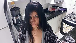 Latina With Big Tits And Ass Masturbates In Kitchen