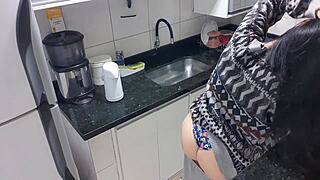 Latina With Big Tits And Ass Masturbates In Kitchen