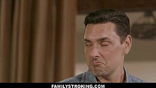 Petite blonde stepdaughter intriguingly shows stepdad and stepbrother her income method