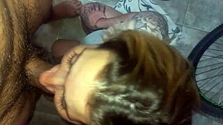 A blonde girlfriend gives her friend a facial after a hot blowjob and hand job