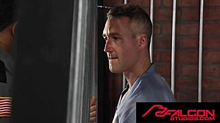 Gay prison scene with hot jocks and rough sex