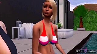3D animated porn with pool party and toy play