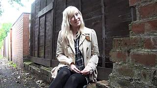 Blonde Satine spark teases in public park nudity streak