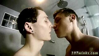 Twink boy has gay sex in bathroom with bareback penetration