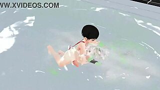Anime Girl in Micro Bikini Swims and Has Nip Slip!