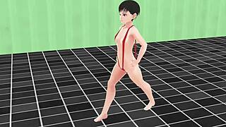 Anime Girl in Micro Bikini Swims and Has Nip Slip!