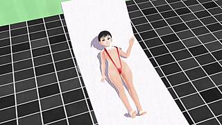 Anime Girl in Micro Bikini Swims and Has Nip Slip!