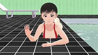 Anime Girl in Micro Bikini Swims and Has Nip Slip!