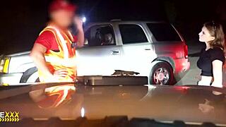 A mechanic has outdoor sex with a cowgirl on the side of the road