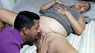 the mature milf is so horny, craving someone to lick her pussy at home