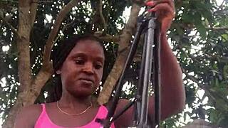 Crazy bitch in sexy outfit unboxes packages in front of strangers in 3D porn