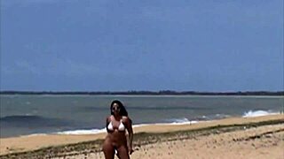 That brunette showing off in thong on Porto Seguro beach