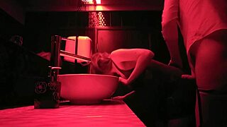 couple enjoys intimate moment in bathroom