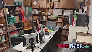 Hot teen thief with tattoos punished by security guard in garage