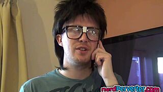 Incredibly cute ebony princess sucks nerd's cock!