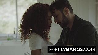 White Stepdad Cums on Black Stepdaughter Scarlit Scandal's Mouth