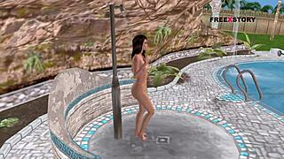 Cute Girl Poses Sexily in 3D Cartoon Shower