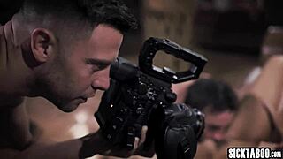 Confused busty milf interacts with a group of guys