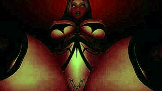 Close up pov sex with fat big tits red hot demon girl in hentai cartoon, including assfucking and monster elements