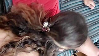 Stepsister swallows cum after bent over blowjob with big cock