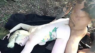 Nympho Gets Outdoor Cumshot In Interracial Doggystyle Action