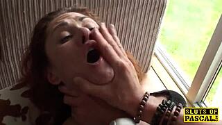 tattooed british woman in domination scene with rough play