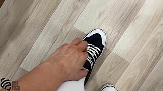 Brunette Milf's Footfetish In Sneakers And Socks