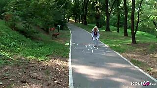 Young German teen 18+ gives blowjob for money on playground