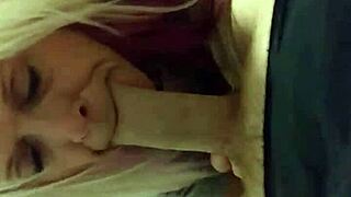 Johnny gets some head! The blonde gives an intense blowjob, sucking hard and deep!