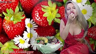 Food porn featuring financial domination with glasses