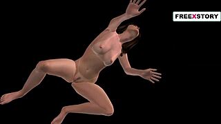 Animated 3d cartoon girl showing poses in various positions
