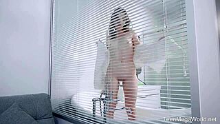 milana taylor rubs her shaved pussy in a steamy bath