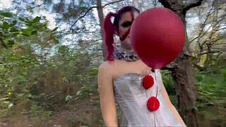 A clown gets some anal sex outdoors on Halloween