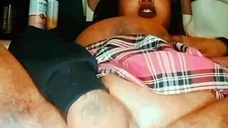 Chubby queen creaming with big tits in gay scene