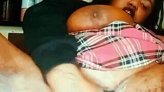 Chubby queen creaming with big tits in gay scene