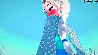 Elsa from Frozen in hard sex fantasy, contrasting innocence