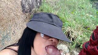 latina finds big dick on beach for anal fucking and cum drinking