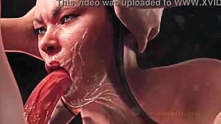 Kitana's Emotional Blowjob to Bulging Senpai's Monster Cock in 3D Hardcore
