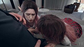 Two cute 18+ elves get cum in their mouths