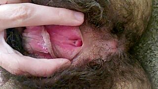 Fingering my hairy slutty hole close up