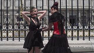 Public humiliation of a Spanish sub and mistress in a European setting