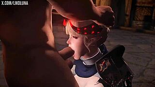 Cute blonde demon in Skyrim gets anal and blowjob from monster