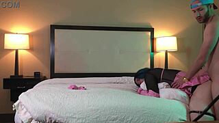 TS in Chastity Bent Over for Doggy Style Action